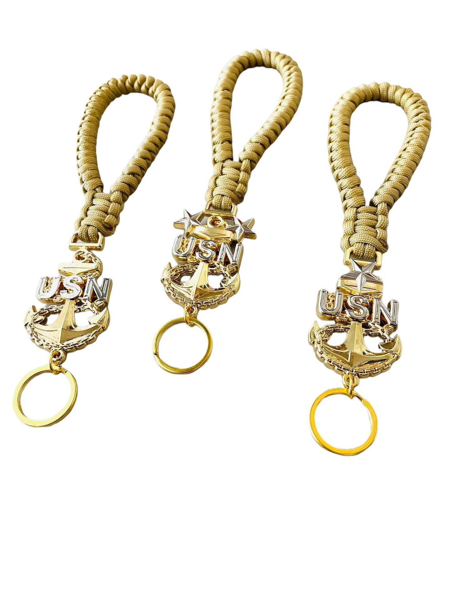 USN E7/E8/E9 Paracord Keychains/Key Fob Gold/Silver Anchors