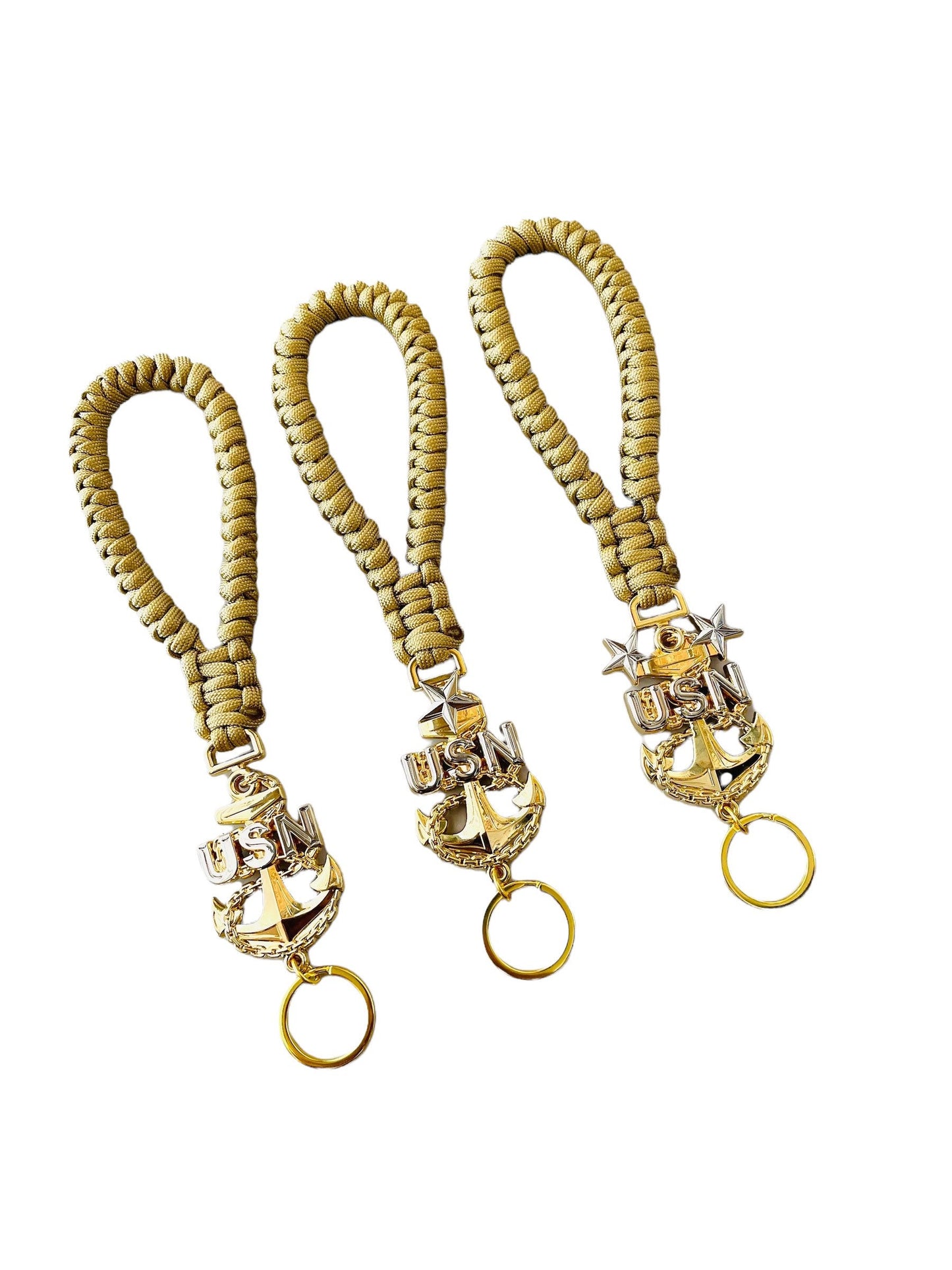 USN E7/E8/E9 Paracord Keychains/Key Fob Gold/Silver Anchors