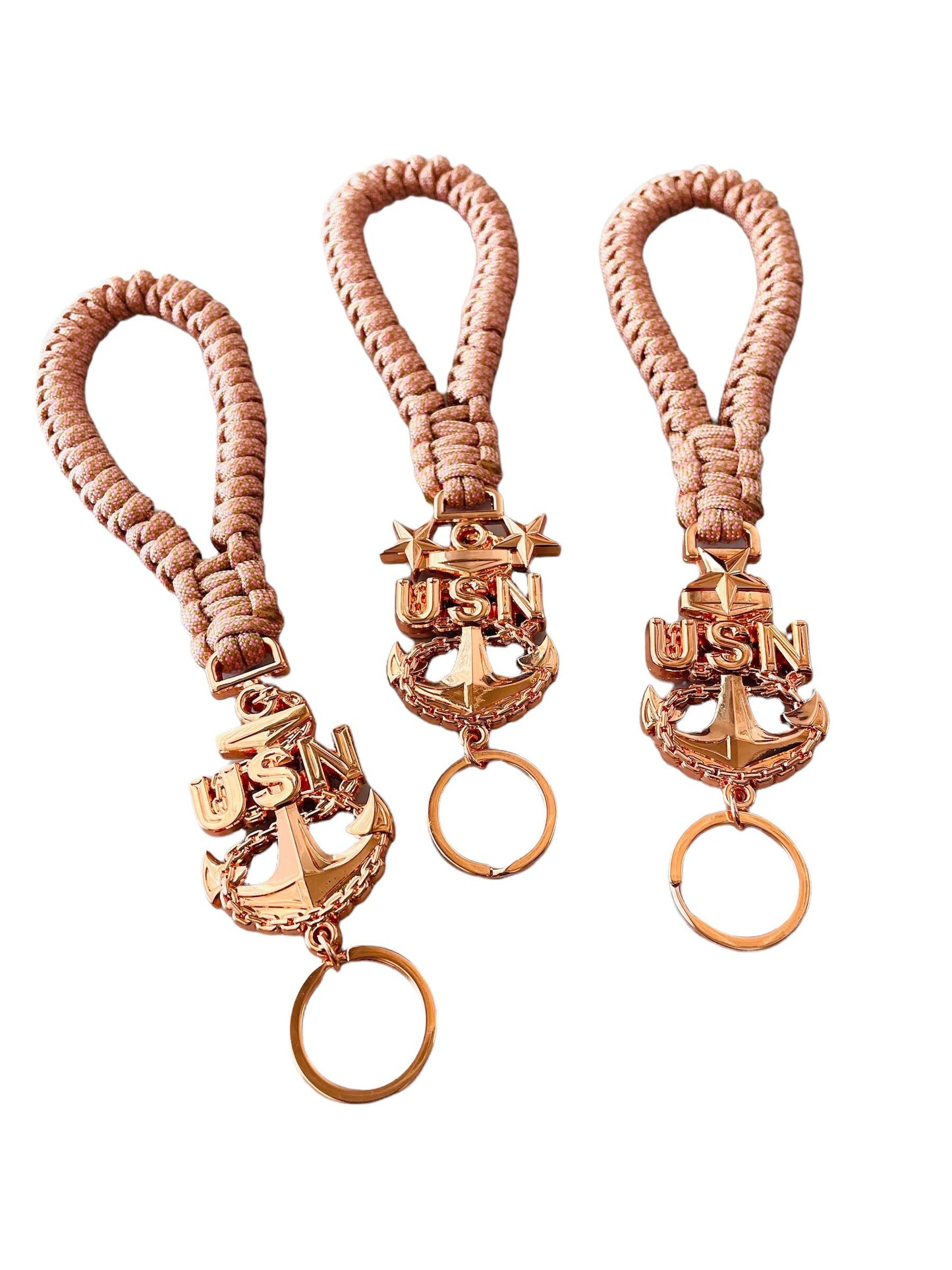 USN E7/E8/E9 Paracord Keychains/Key Fob Rose Gold Anchors