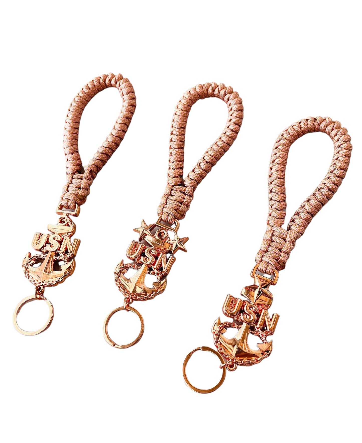 USN E7/E8/E9 Paracord Keychains/Key Fob Rose Gold Anchors