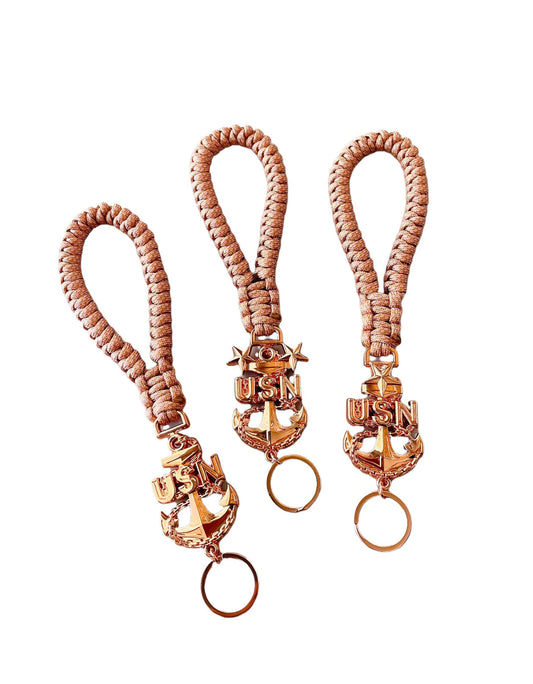 USN E7/E8/E9 Paracord Keychains/Key Fob Rose Gold Anchors