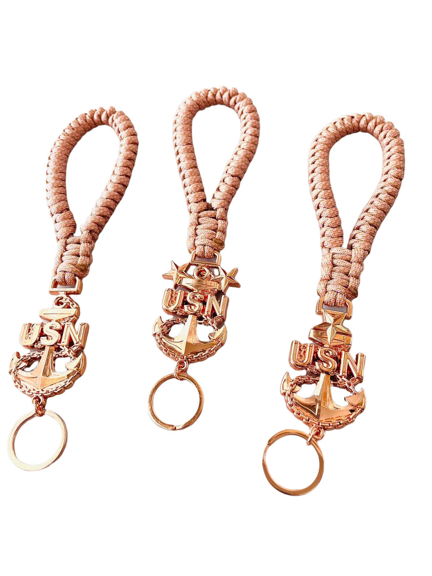 USN E7/E8/E9 Paracord Keychains/Key Fob Rose Gold Anchors
