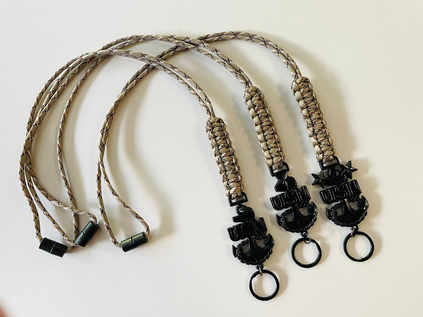 USN E7/E8/E9 Black Anchor with Desert Camo Paracord Neck Lanyard.