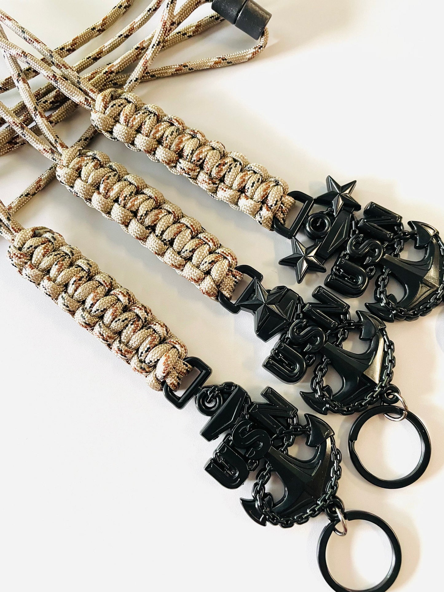 USN E7/E8/E9 Black Anchor with Desert Camo Paracord Neck Lanyard.