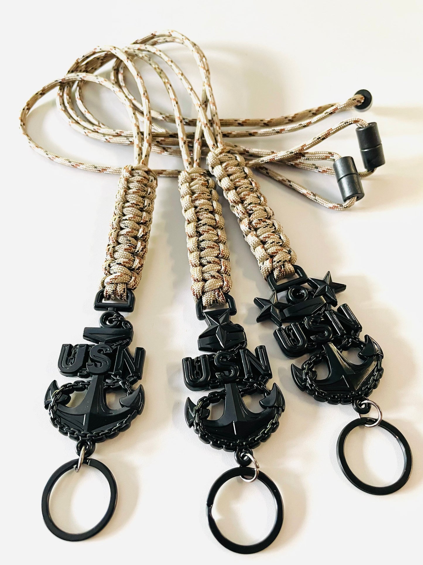 USN E7/E8/E9 Black Anchor with Desert Camo Paracord Neck Lanyard.