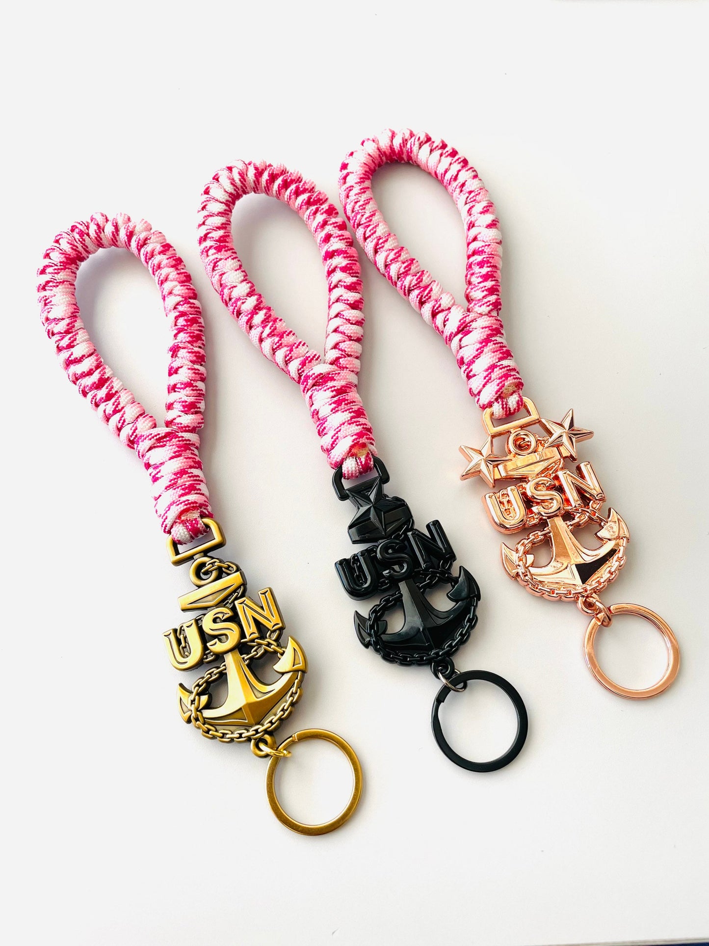 USN E7/E8/E9 Breast Cancer Awareness Paracord Keyfob