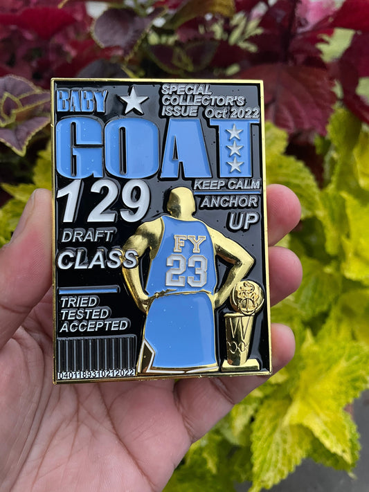 USN Class 129 FY 23 Baby GOAT Challenge Coin Tar Heel Carolina Blue Jersey)