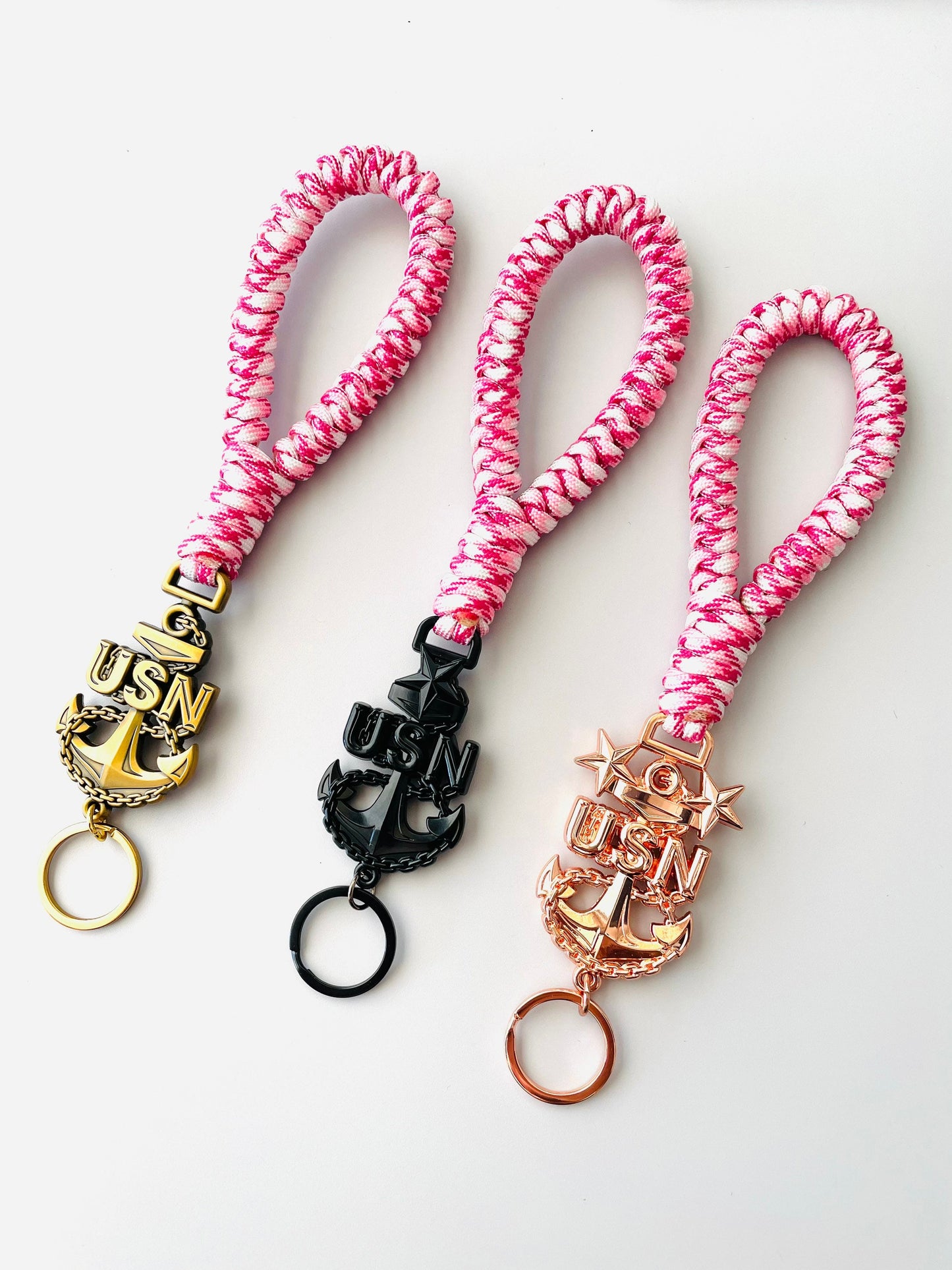 USN E7/E8/E9 Breast Cancer Awareness Paracord Keyfob