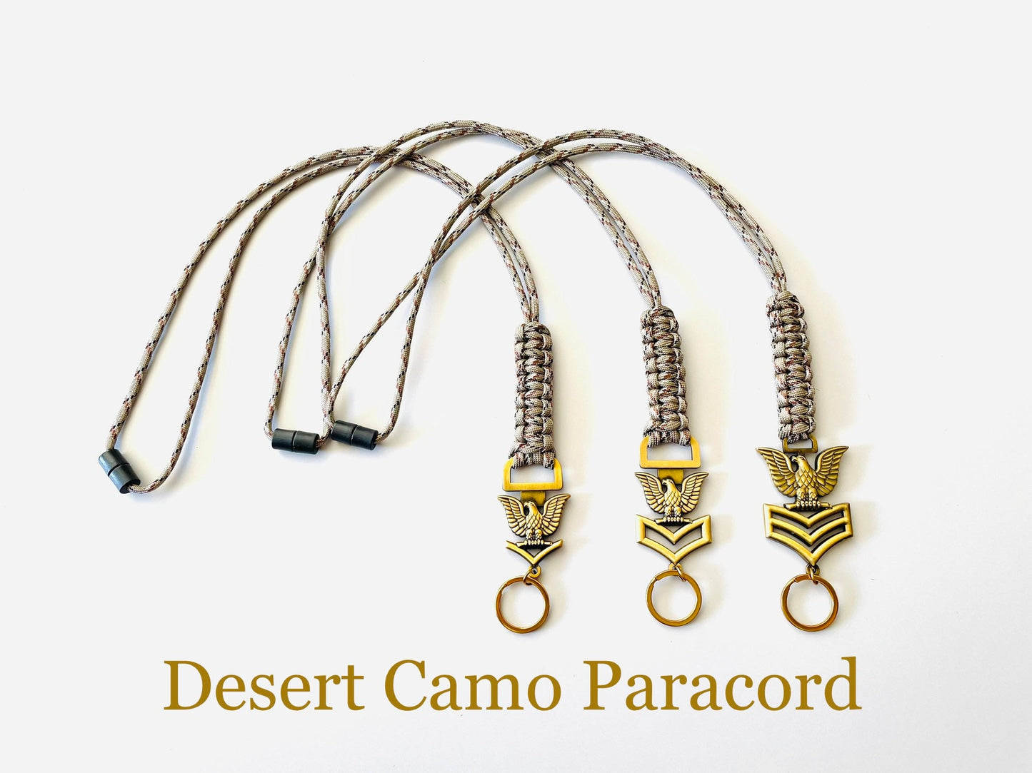 USN E4/E5/E6 Antique Gold Crow with Desert Camo Paracord Neck Lanyard