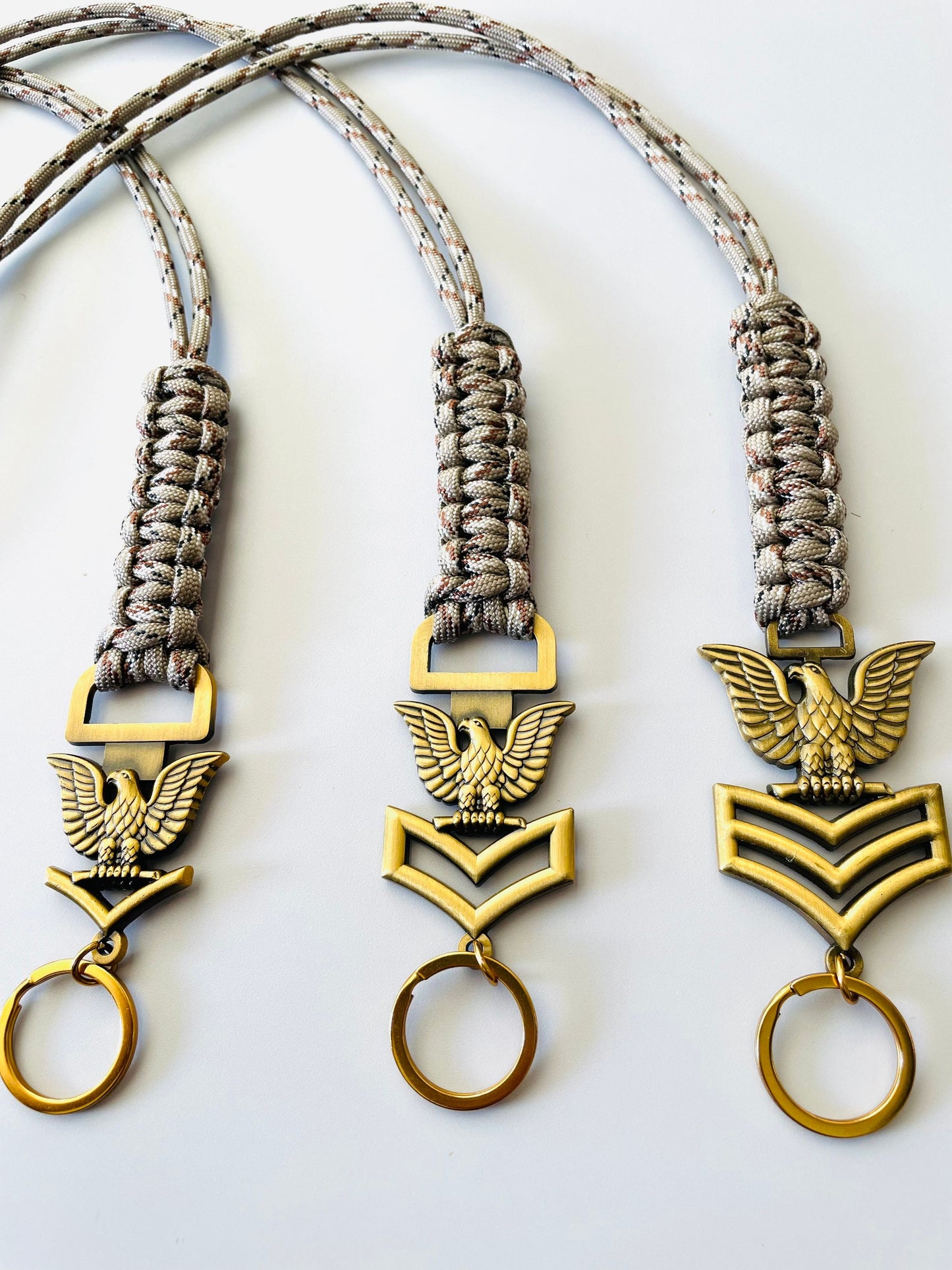 USN E4/E5/E6 Antique Gold Crow with Desert Camo Paracord Neck Lanyard