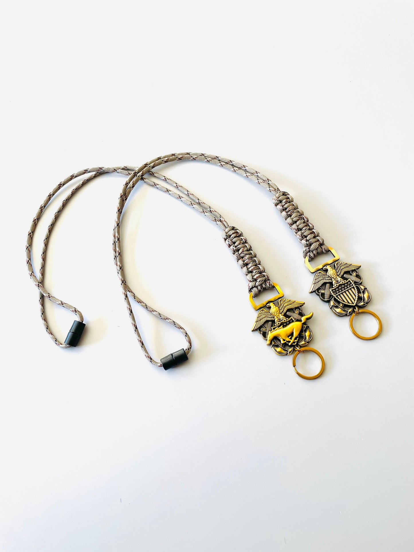 US Naval Officer and Mustang Antique Gold Emblem with Desert Camo Paracord Neck Lanyard.
