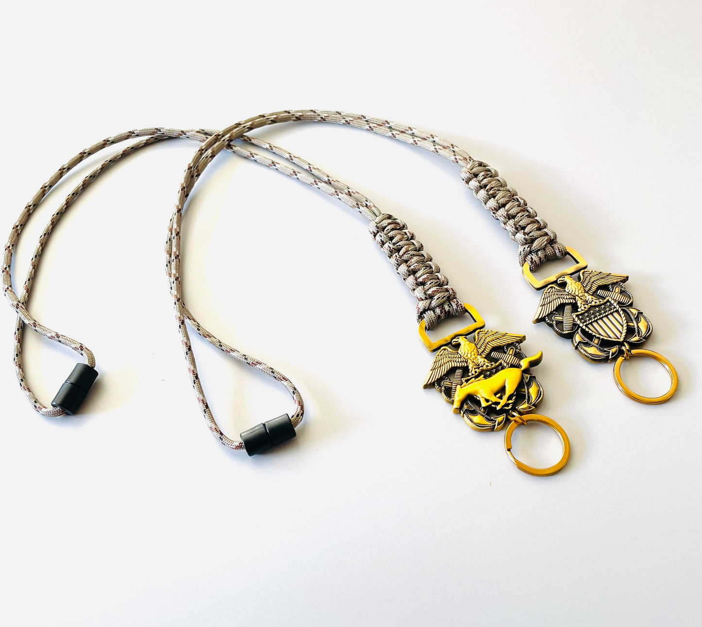 US Naval Officer and Mustang Antique Gold Emblem with Desert Camo Paracord Neck Lanyard.