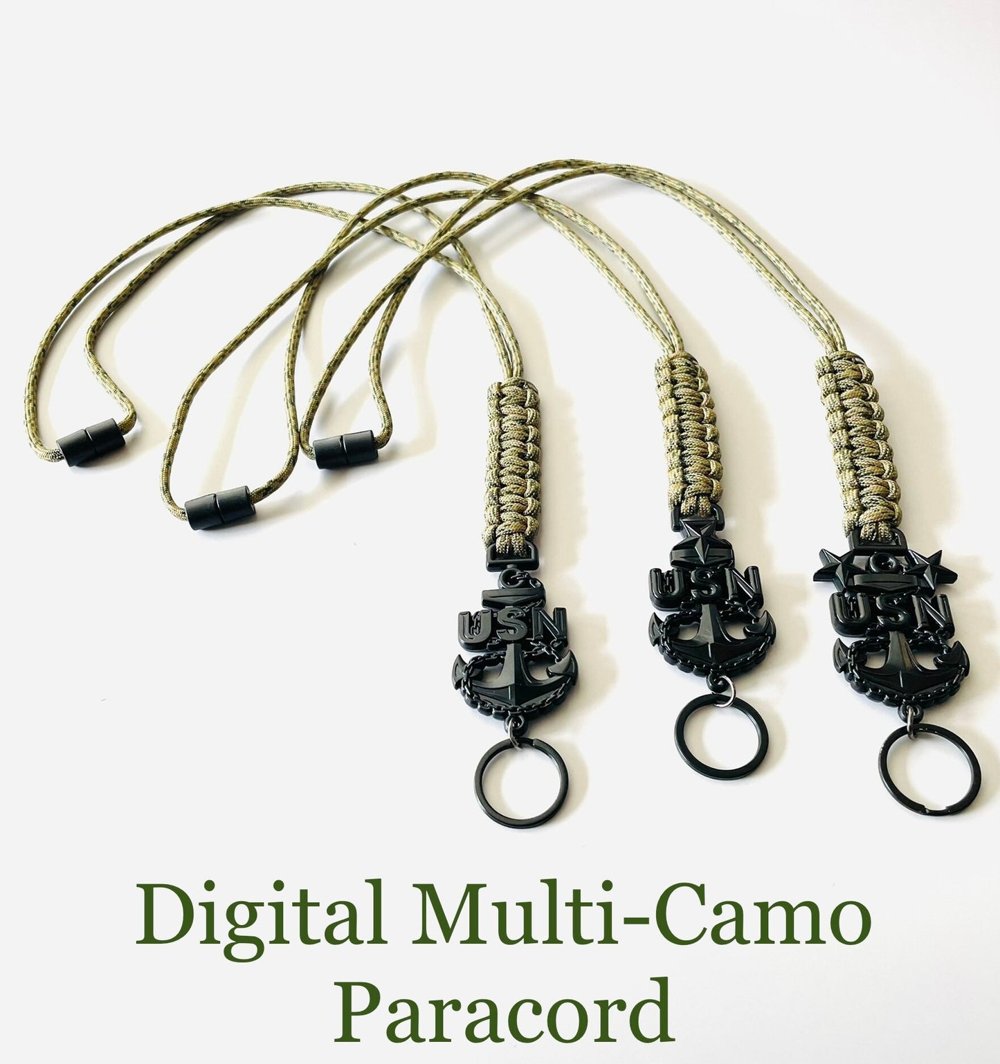 USN E7/E8/E9 Black Anchor with Digital Multi Camo Paracord Neck Lanyard.