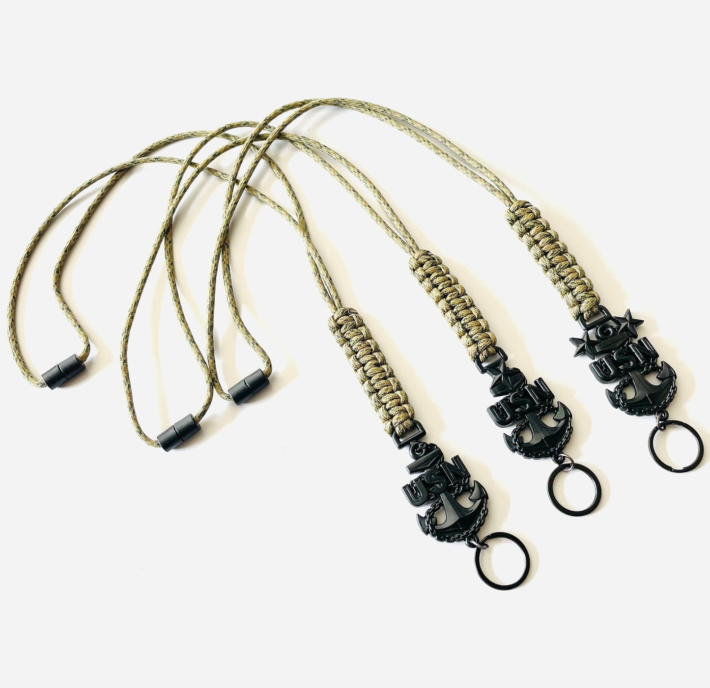USN E7/E8/E9 Black Anchor with Digital Multi Camo Paracord Neck Lanyard.