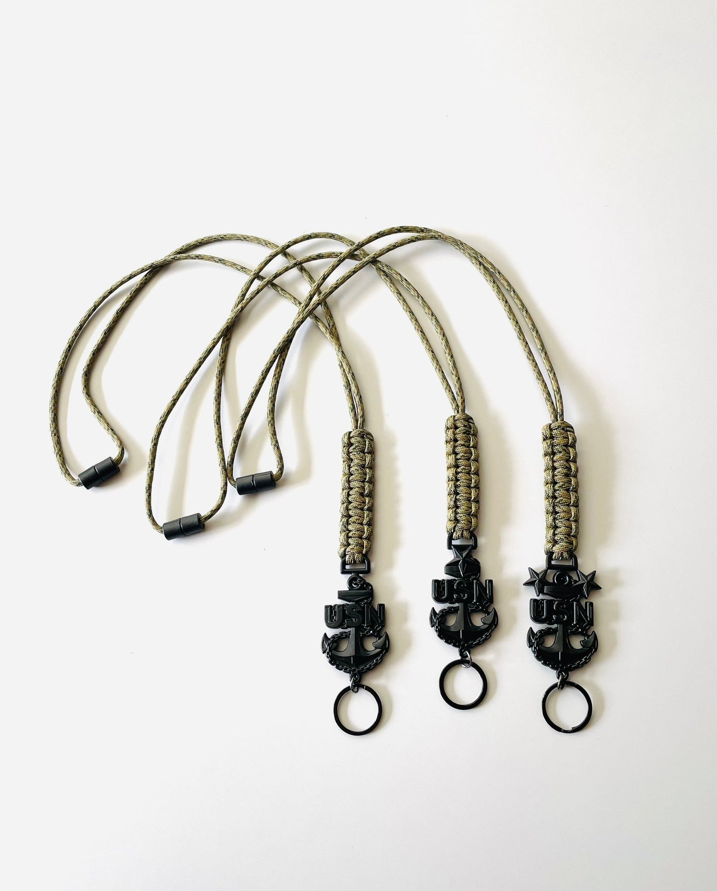 USN E7/E8/E9 Black Anchor with Digital Multi Camo Paracord Neck Lanyard.