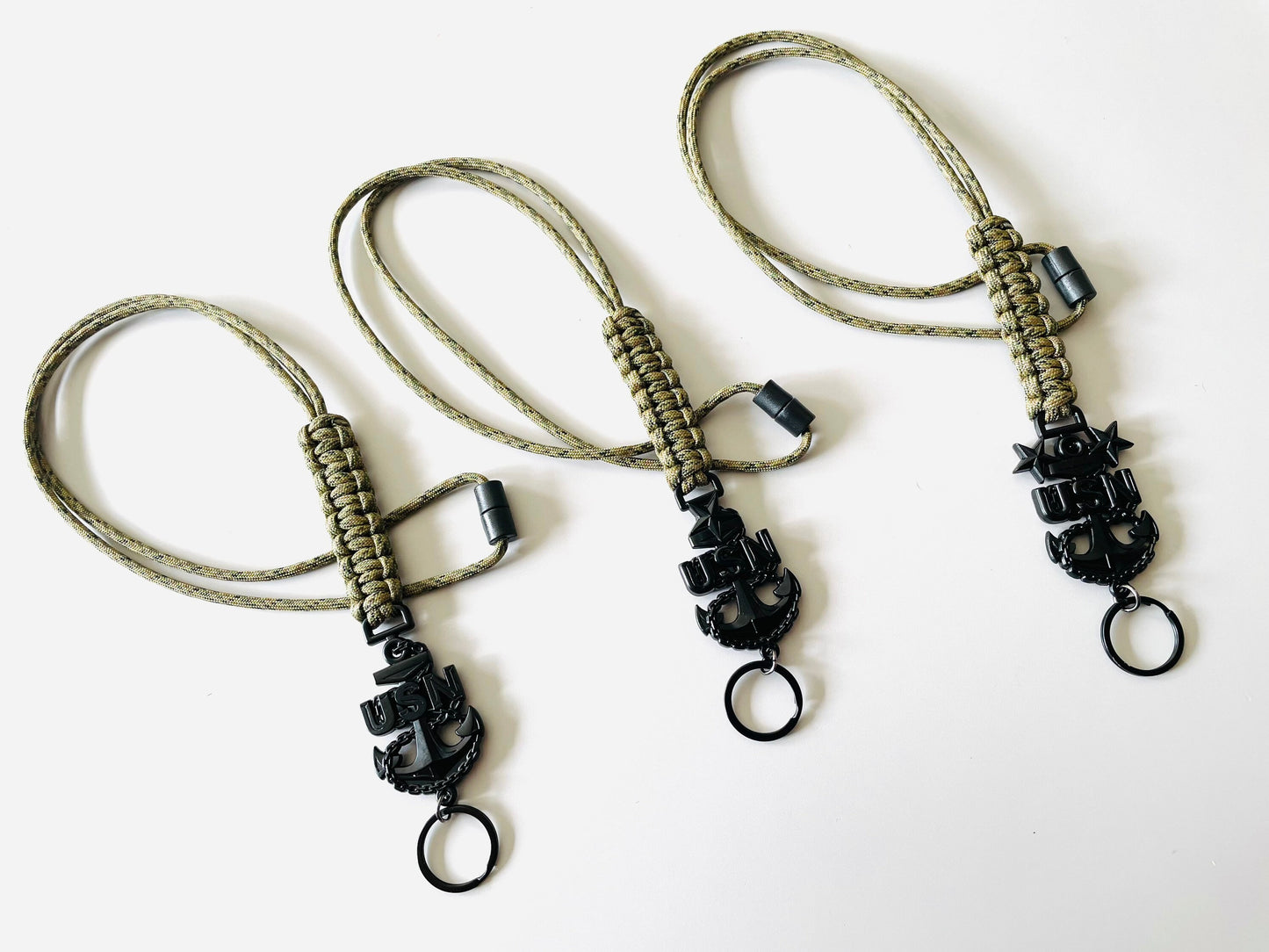 USN E7/E8/E9 Black Anchor with Digital Multi Camo Paracord Neck Lanyard.