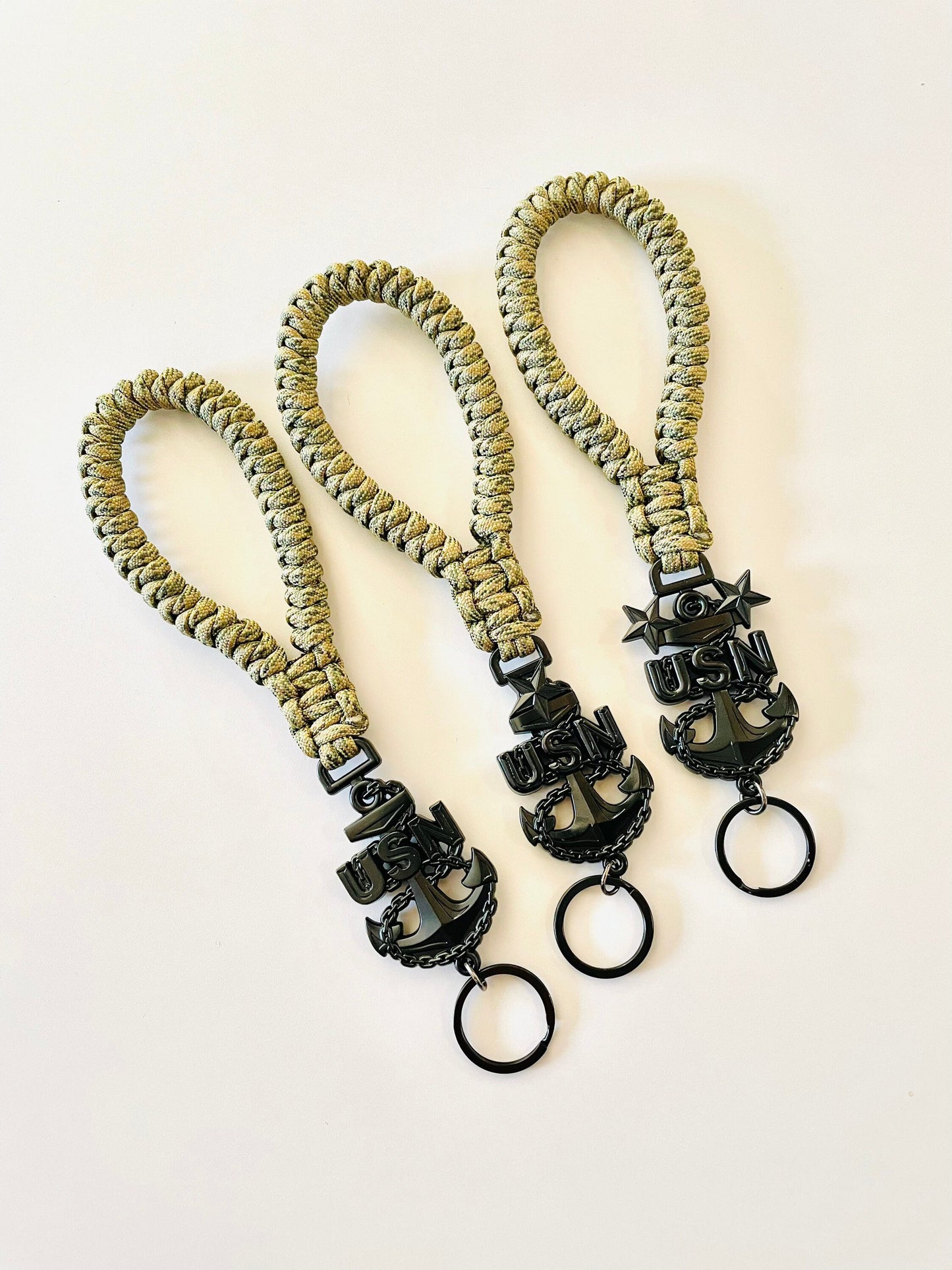 USN E7/E8/E9 Black Anchors with Digital Multi Camo Paracord Keychain/Keyfob