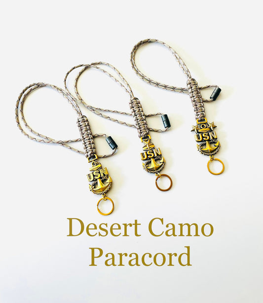 USN E7/E8/E9 Antique Gold Anchor with Desert Camo Paracord Neck Lanyard