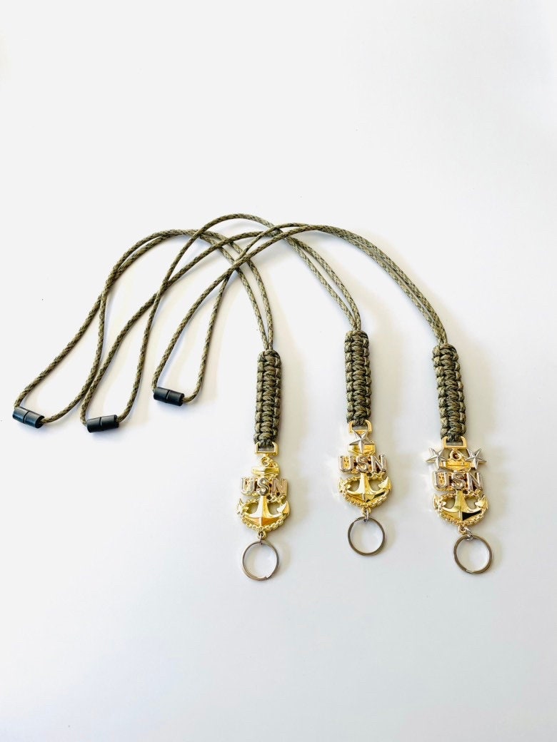 USN E7/E8/E9 Gold/Silver Anchor with Digital Multi Camo Paracord Neck Lanyard