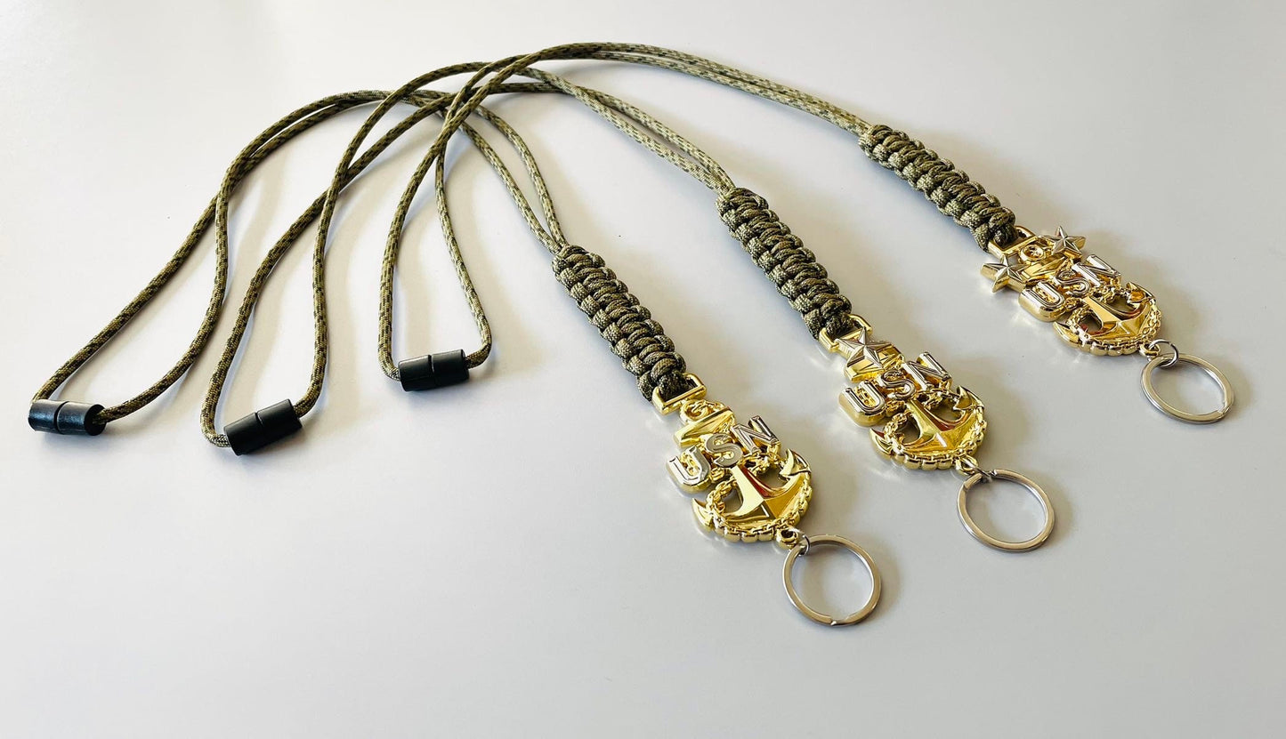 USN E7/E8/E9 Gold/Silver Anchor with Digital Multi Camo Paracord Neck Lanyard
