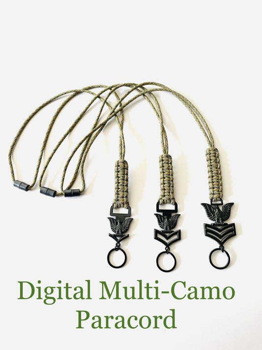 USN E4/E5/E6 Black Crow with Digital Multi Camo Paracord Neck Lanyard.