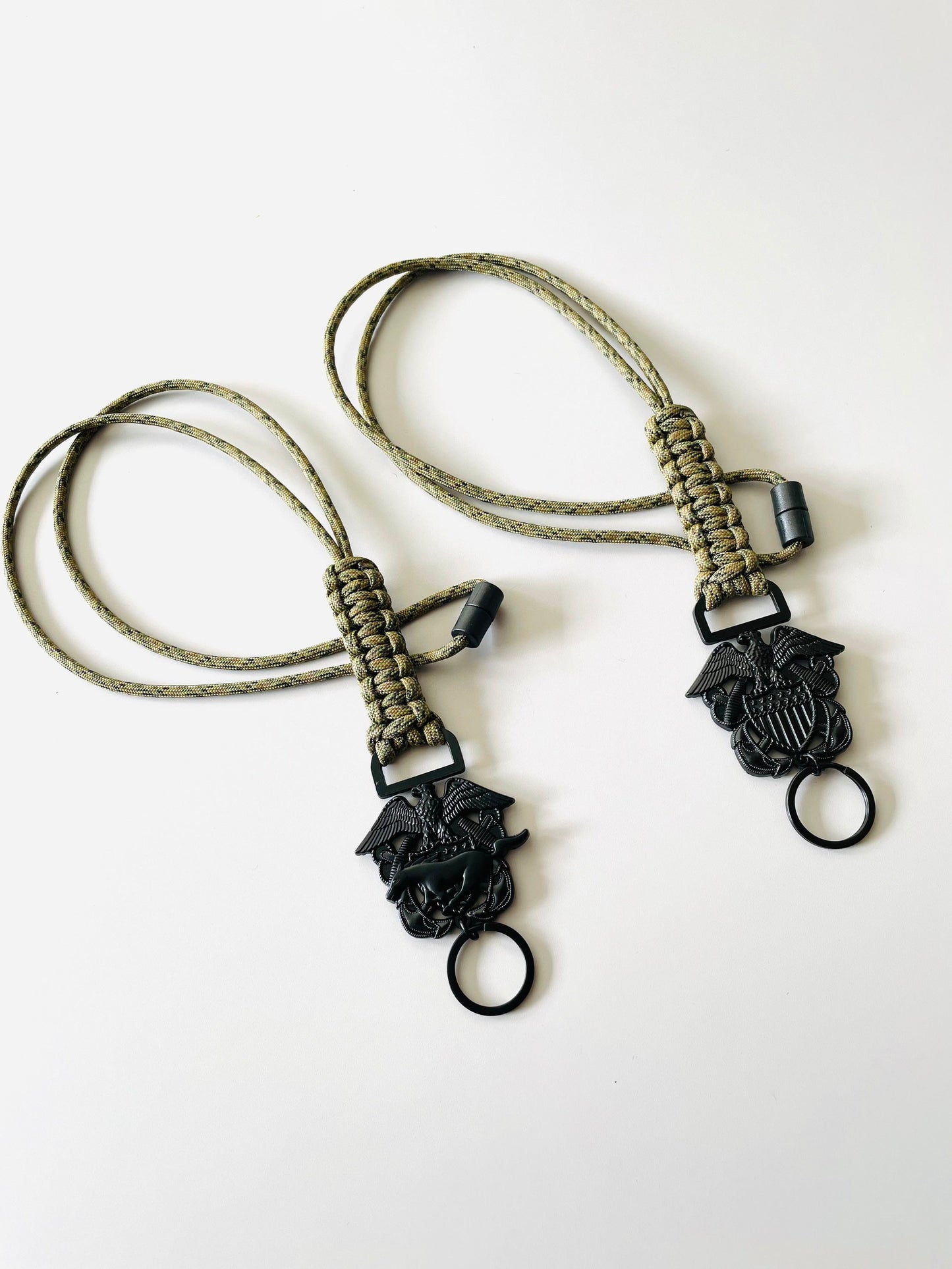 US Naval Officer and Mustang Black Emblem with Digital Multi Camo Paracord Neck Lanyard.