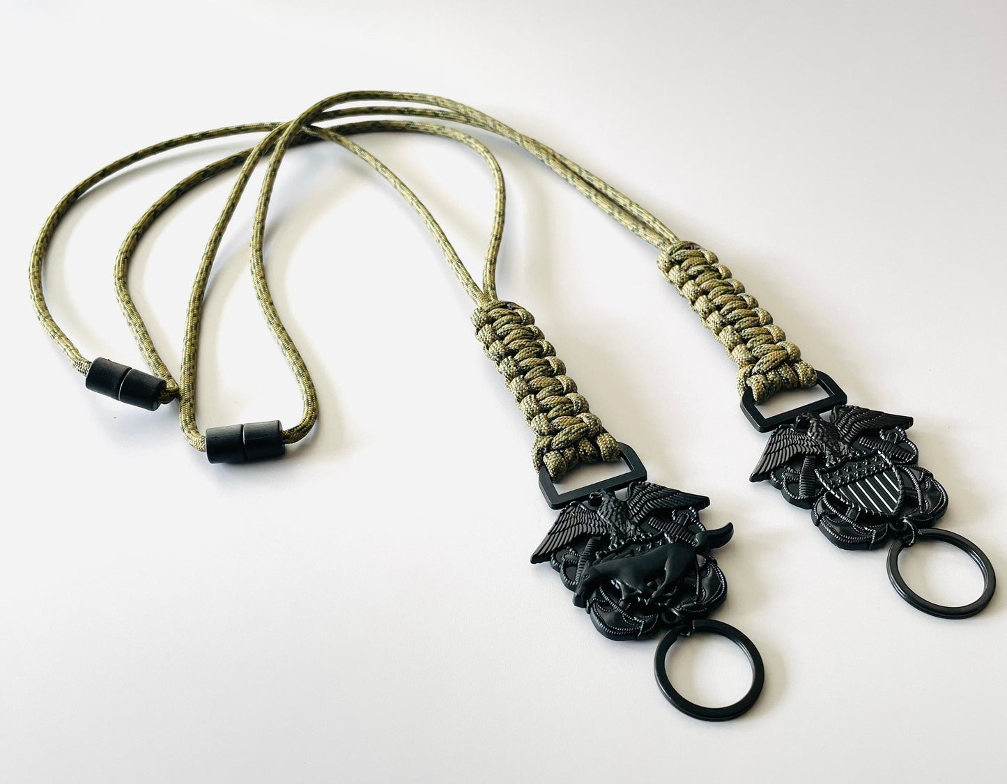 US Naval Officer and Mustang Black Emblem with Digital Multi Camo Paracord Neck Lanyard.