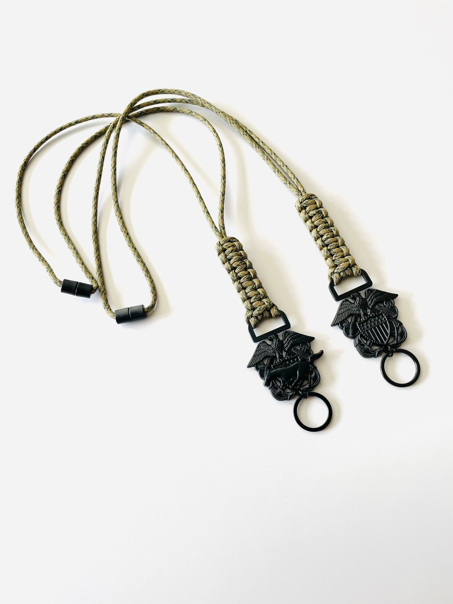 US Naval Officer and Mustang Black Emblem with Digital Multi Camo Paracord Neck Lanyard.