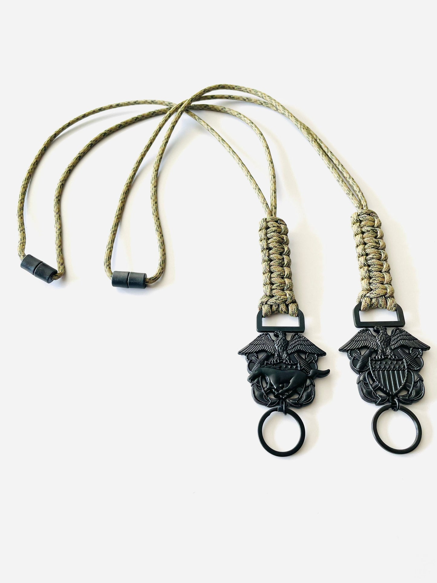 US Naval Officer and Mustang Black Emblem with Digital Multi Camo Paracord Neck Lanyard.