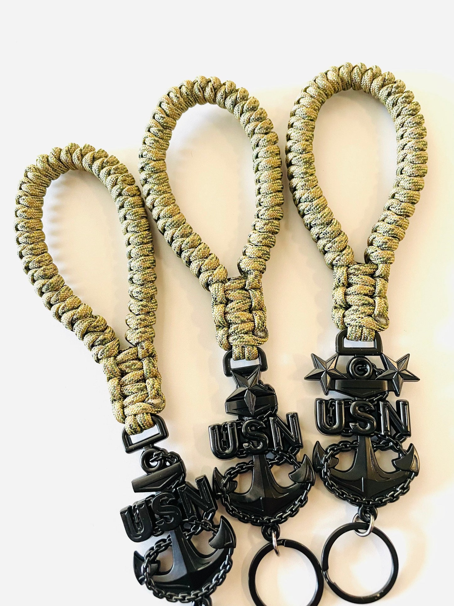 USN E7/E8/E9 Black Anchors with Digital Multi Camo Paracord Keychain/Keyfob