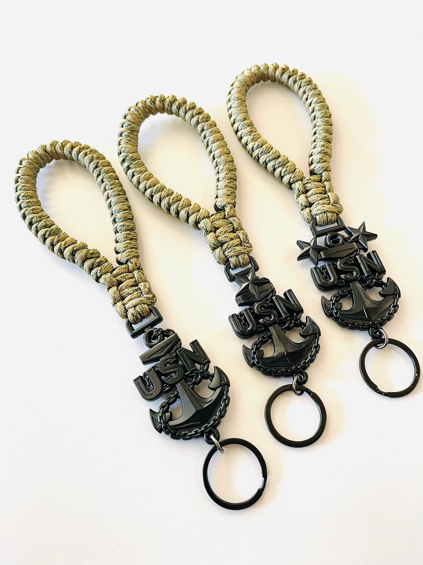 USN E7/E8/E9 Black Anchors with Digital Multi Camo Paracord Keychain/Keyfob