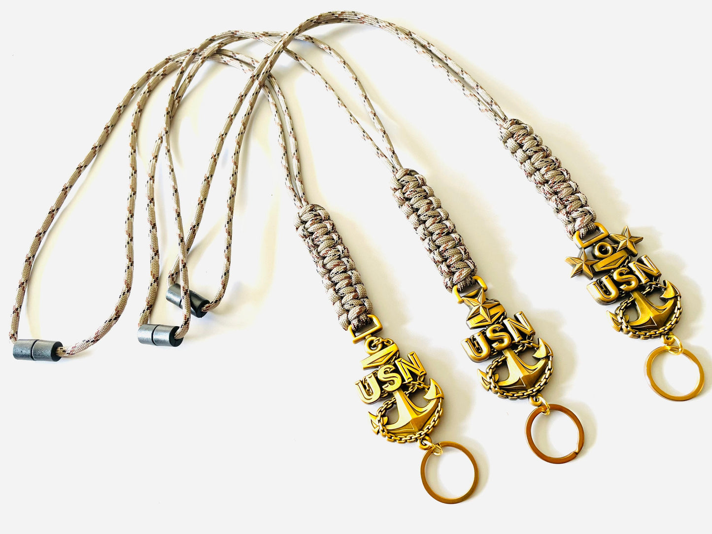 USN E7/E8/E9 Antique Gold Anchor with Desert Camo Paracord Neck Lanyard