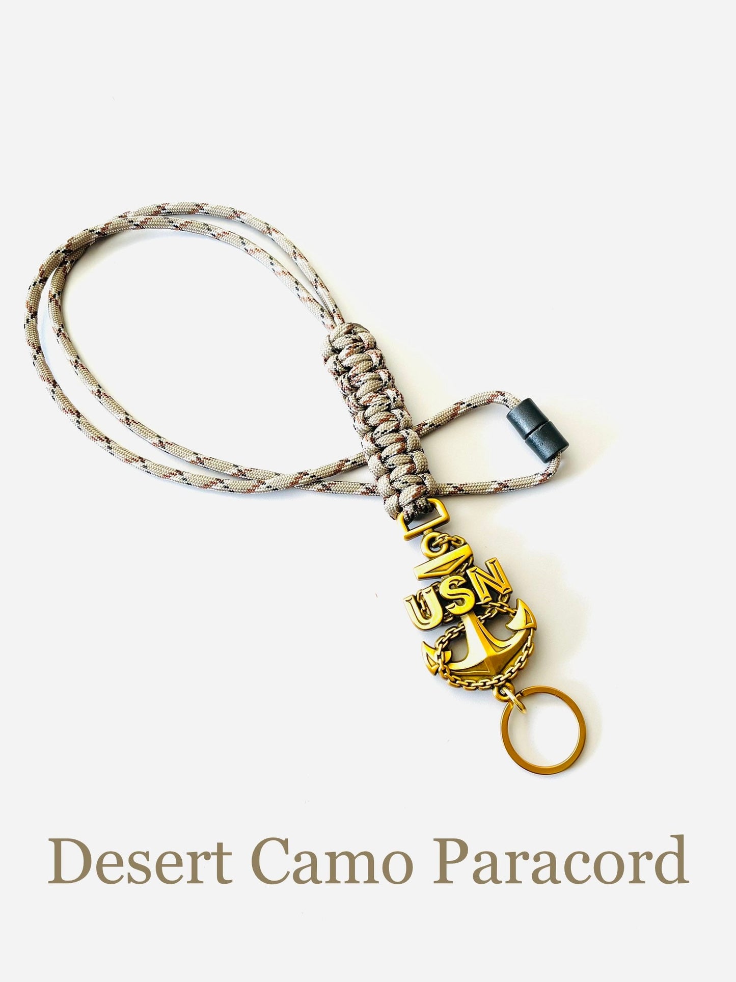 USN E7/E8/E9 Antique Gold Anchor with Desert Camo Paracord Neck Lanyard