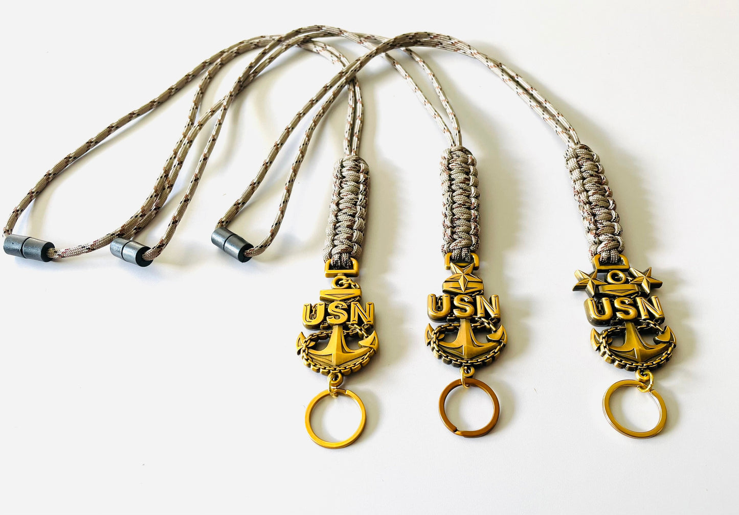 USN E7/E8/E9 Antique Gold Anchor with Desert Camo Paracord Neck Lanyard