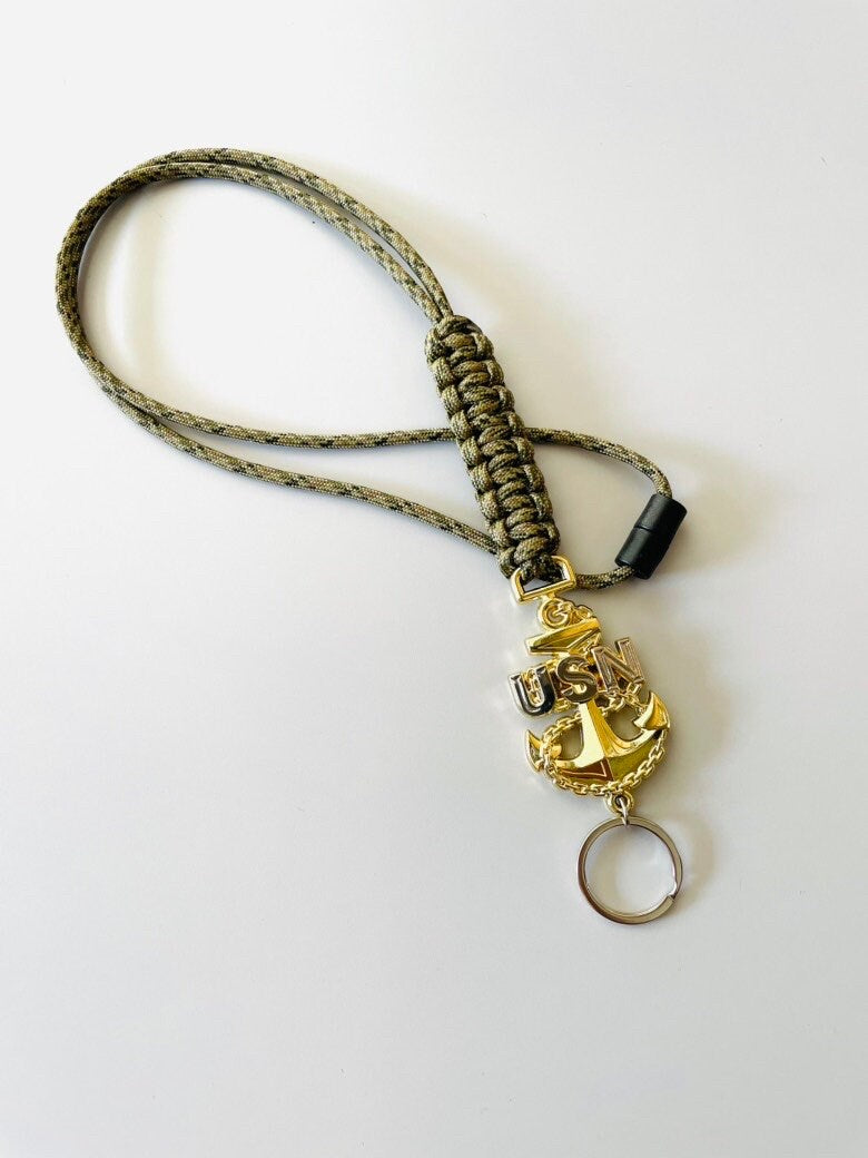 USN E7/E8/E9 Gold/Silver Anchor with Digital Multi Camo Paracord Neck Lanyard