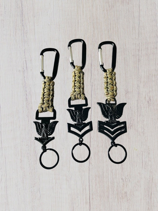 USN E4/E5/E6 Black Crow with Digital Multi Camo Paracord Keychain