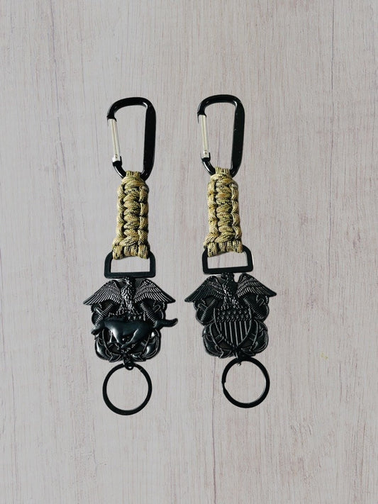 US Naval Officer and Mustang Black Emblem with Digital Multi Camo Paracord Keychains.