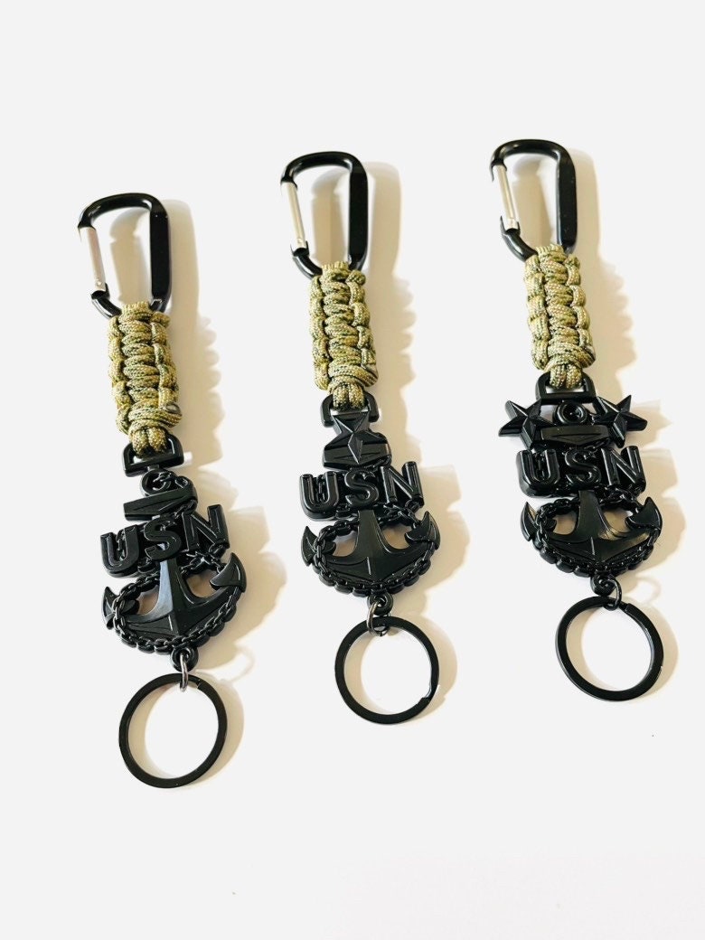 USN E7/E8/E9 Black Anchor with Digital Multi-Camo Paracord Keychain