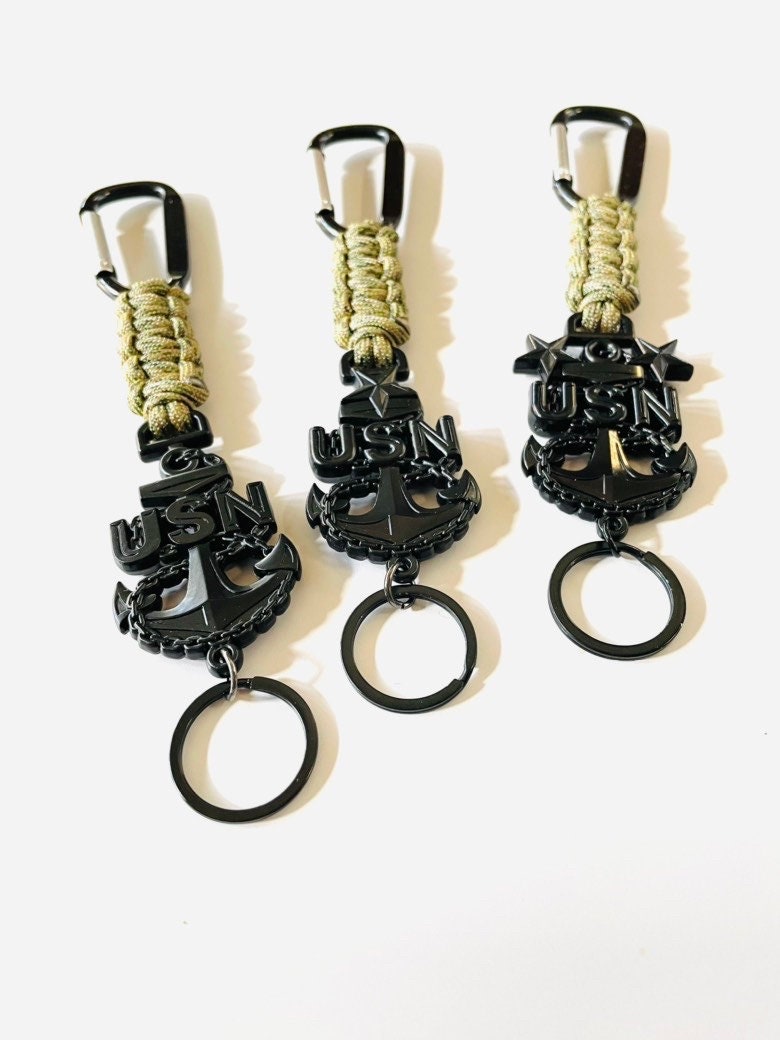 USN E7/E8/E9 Black Anchor with Digital Multi-Camo Paracord Keychain