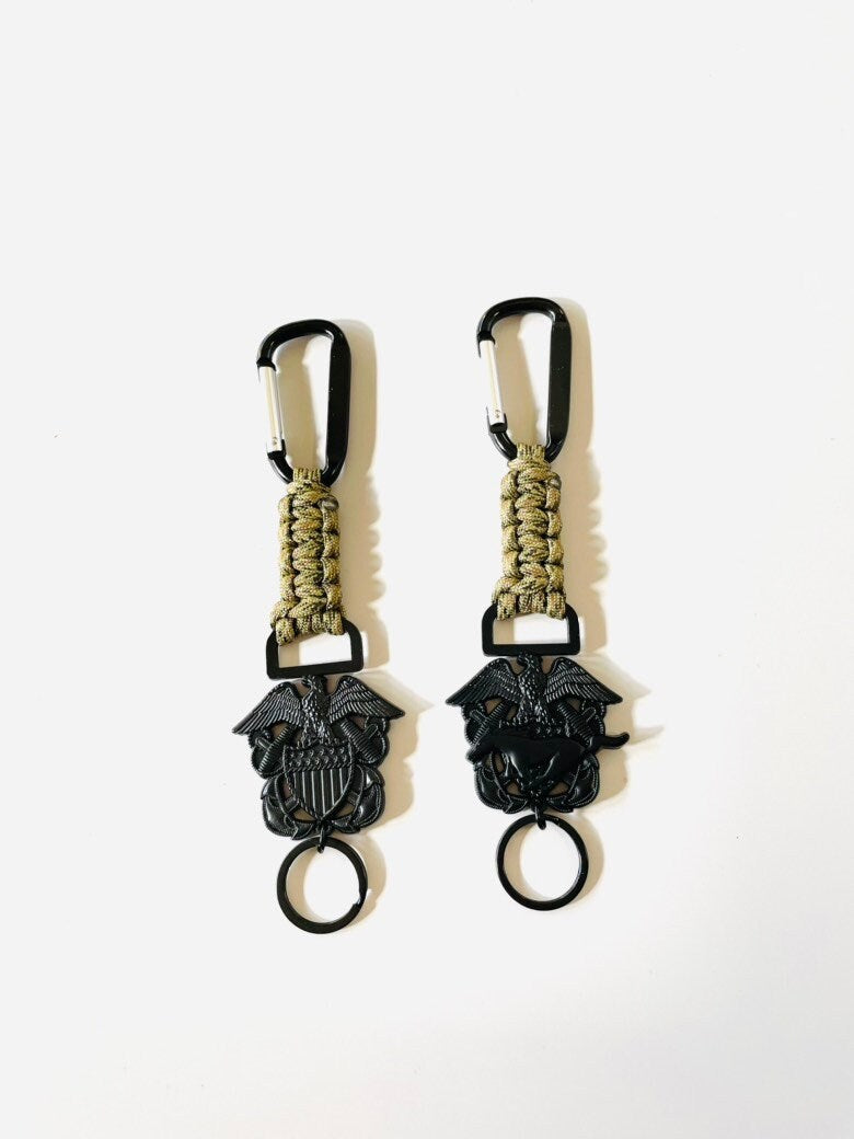 US Naval Officer and Mustang Black Emblem with Digital Multi Camo Paracord Keychains.