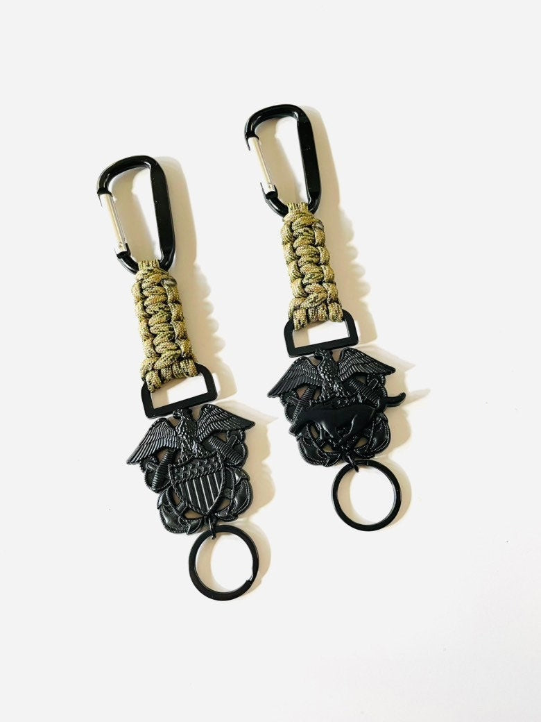 US Naval Officer and Mustang Black Emblem with Digital Multi Camo Paracord Keychains.