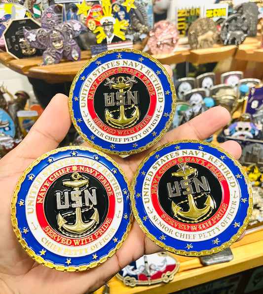 3” RETIRED Chief, Senior Chief and Master Chief Challenge Coin.