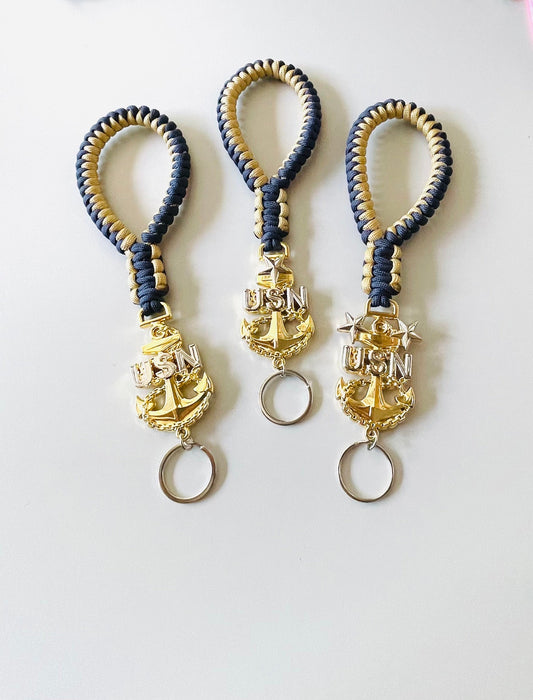 USN E7/E8/E9 Navy Blue and Gold Paracord Keychains/Keyfob