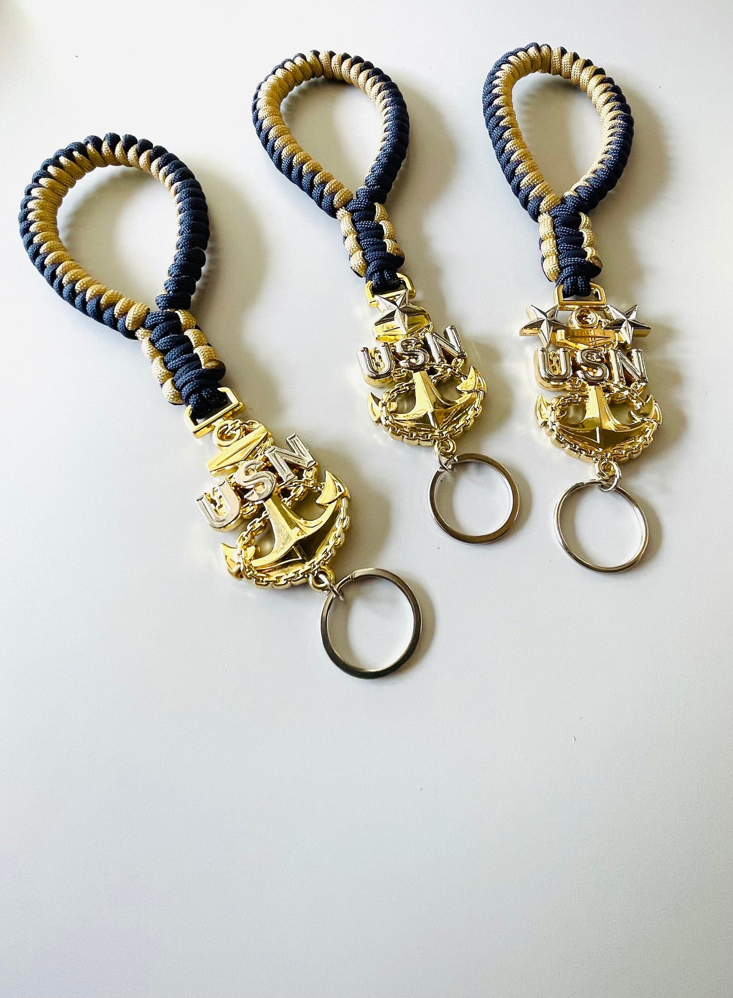 USN E7/E8/E9 Navy Blue and Gold Paracord Keychains/Keyfob