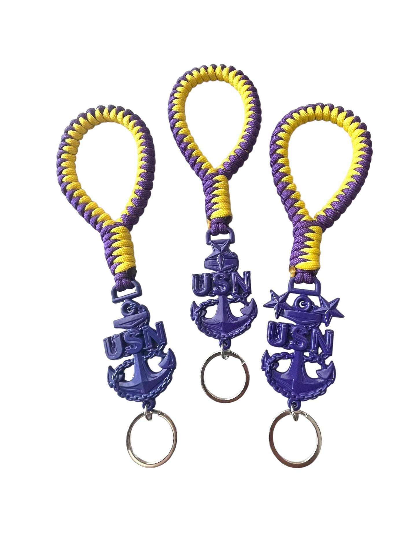 USN E7/E8/E9 Paracord Keychains/Keyfob (Lakers Colors)