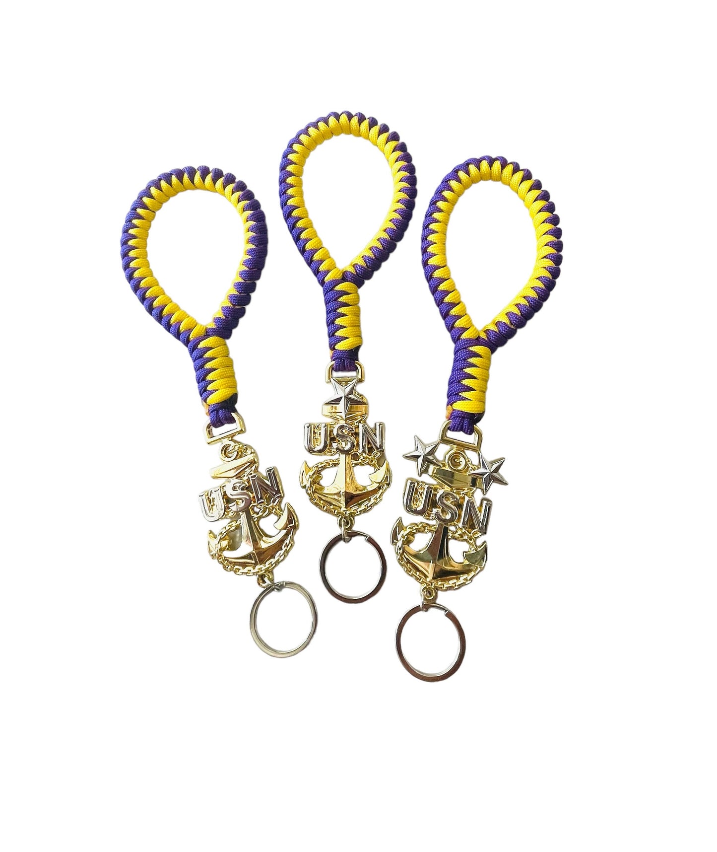 USN E7/E8/E9 Paracord Keychains/Keyfob (Lakers Colors)