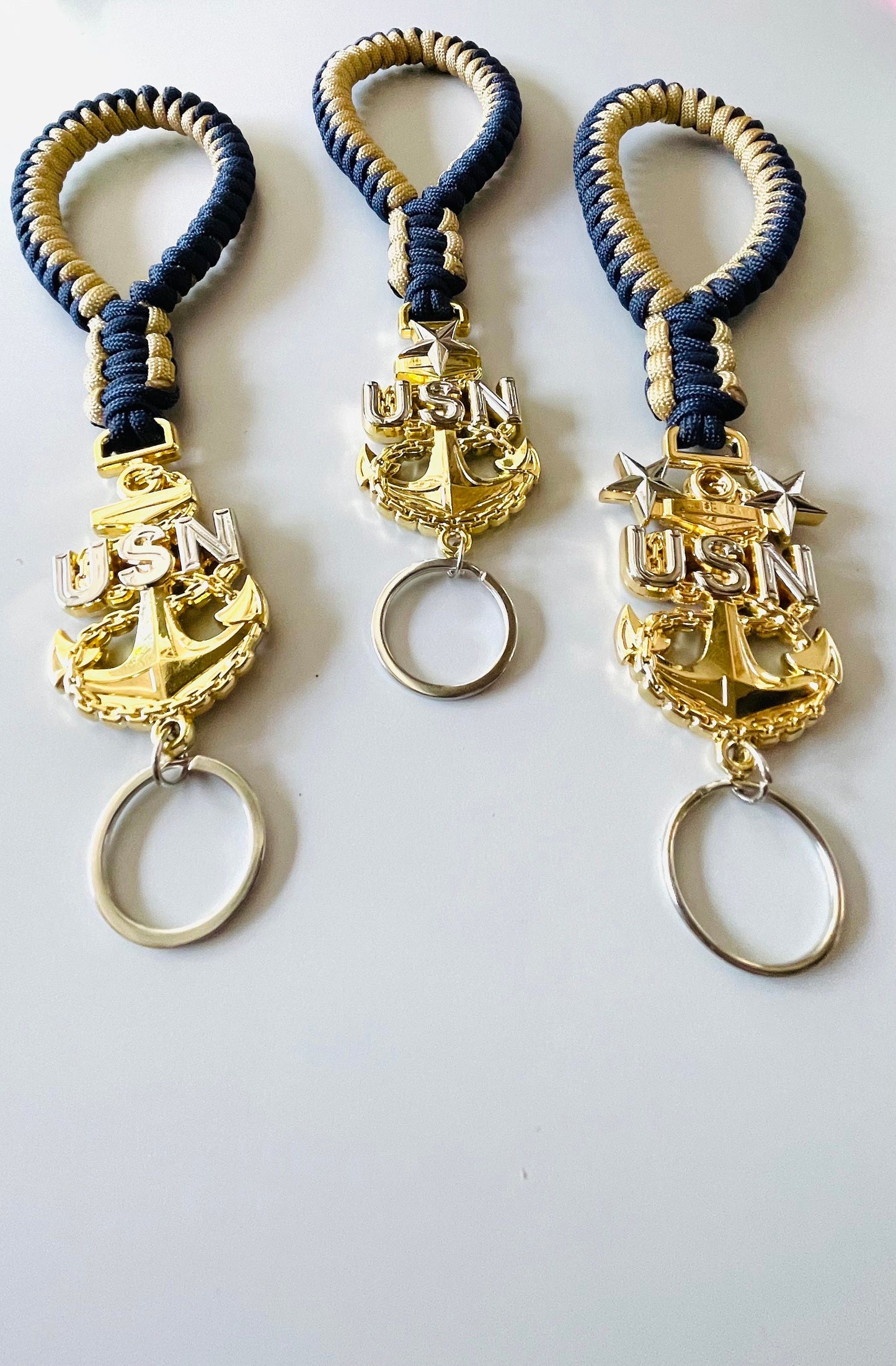 USN E7/E8/E9 Navy Blue and Gold Paracord Keychains/Keyfob