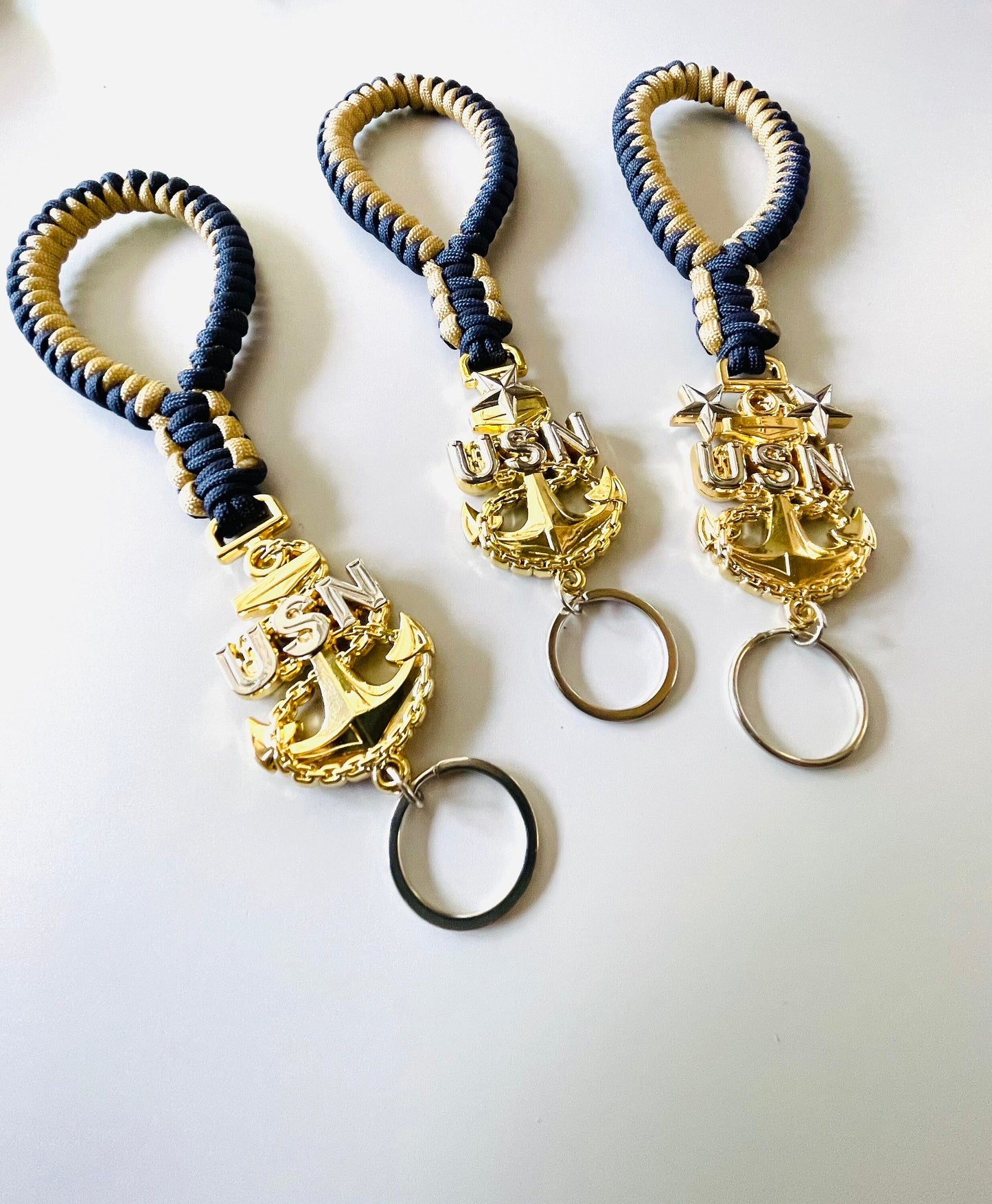 USN E7/E8/E9 Navy Blue and Gold Paracord Keychains/Keyfob