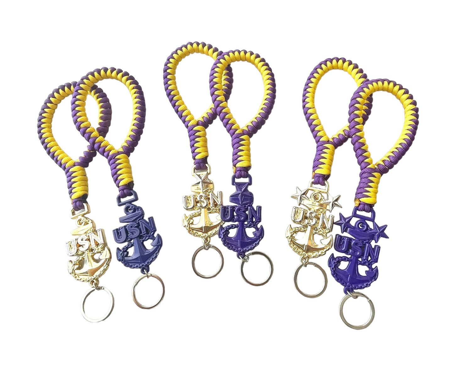 USN E7/E8/E9 Paracord Keychains/Keyfob (Lakers Colors)