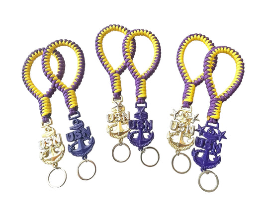 USN E7/E8/E9 Paracord Keychains/Keyfob (Lakers Colors)